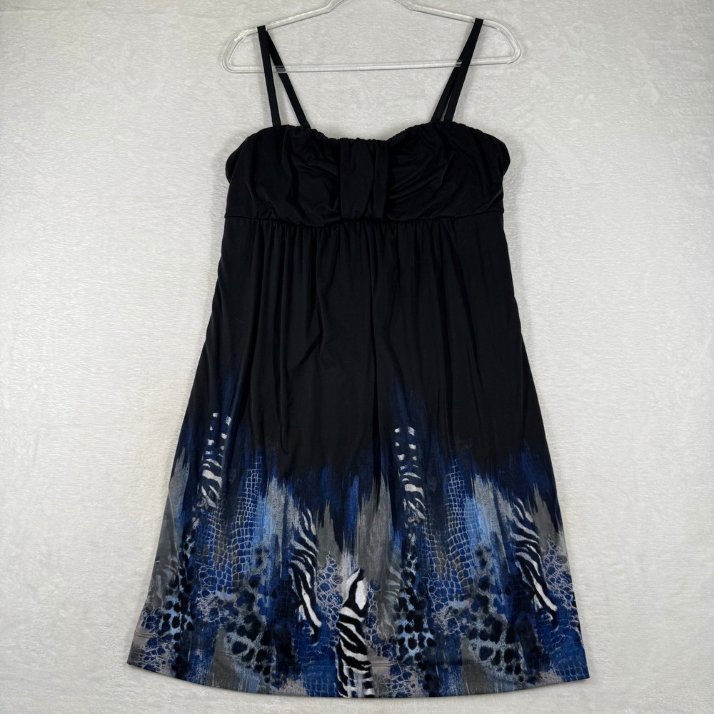 Soma Black Animal Print Empire Waist Chemise Nightgown Large Zebra Snake Blue